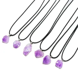 Anhänger Halsketten Naturstein Irregar Amethyst Kristall Halskette für Frauen Schmuck Drop Lieferung Anhänger Dhgarden Dh9Ug