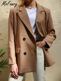 Kvinnors kostymer blazers mfancy Brown Blazer Kvinnor dubbelbröst överdimensionerade traf vår officiella damer långärmad mujer vestido 230202