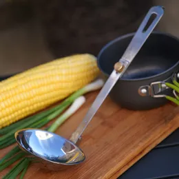 Cooking Utensils Outdoor Camping Tableware Folding Spoon Soup Stainless Steel Wearresistant Portable Cookware 230201