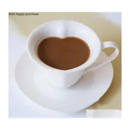 Tassen Europäischer Stil Keramik Fancy herzförmige Kaffeetasse und Untertasse Set Reinweiß Komma Tee Kreative Utensilien Drop Lieferung nach Hause G Dhukf
