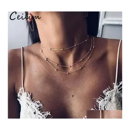 Collane con ciondolo Trendy Bohemian Mti Layer Collana Donna Vintage Gold 3 Bead Chain Simple Beach Girl Collar per gioielli da donna Dro Otm84