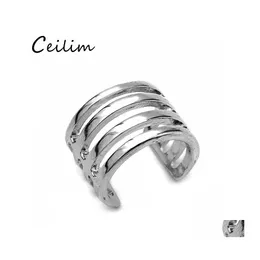 Cluster Ringe Zinklegierung Punk-Stil Geometrie Personalisierte Gold Silber Ring Hohl Geöffnet Aussage Vintage Finger Für Frauen Mode Dr Otknq