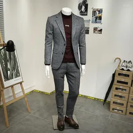 Abiti da uomo 50% lana Completo da uomo Blazer Pantalone Stile slim Moda Uomo d'affari Ufficio Abbigliamento quotidiano Matrimonio Sposo Pantaloni Casua Taglie forti 56