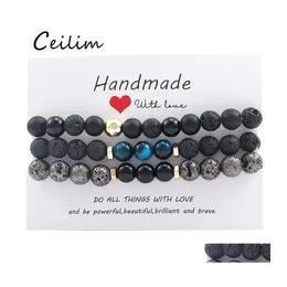 Perlenstränge 3 Teile/satz 8mm Schwarz Lava Vulkanstein Glasperlen Armband Für Männer Tigerauge Natürliche Yoga Heilung Gebet Nce Drop D Otuir