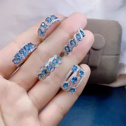 Cluster-Ringe 3 x 4 mm natürlicher Topas-Zirkon-Damenring blau 925 Silber eingelegt Damenschmuck einstellbare Größe Anillos Mujer Geschenk für Frauen