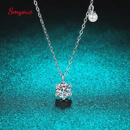 Pendant Necklaces Smyoue 0.5-1ct Moissanite Solitaire Necklace for Women Pearl Pendant White Gold Plated S925 Sterling Silver Jewelry Wholesale G230202