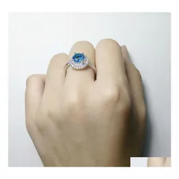 Eheringe Hohe Qualität Meer Blau Kristall Silber Farbe Kupfer Zirkon Verlobungsring Für Elegante Frauen Schmuck Geschenke Drop Lieferung Otmjd