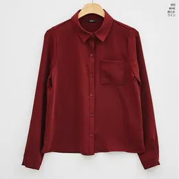 Damenblusen EBAIHUI Burgund Bluse Frauen Koreanische Version Lange Ärmel Samt Damen Tops Herbst Und Winter Chiffon Weiße Hemden Für