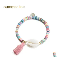 Bracelets de charme Trendy White Shell Elastic Bracelet Bohemian Colorf Pol￭mero de pedra transparente argila Minchada para mulheres praia de f￩rias praia otkye