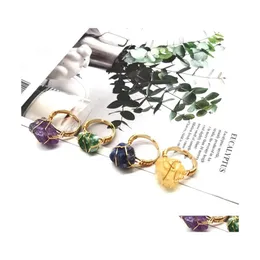 Ring Solitaire Irregar Natural Crystal Stone Rings de banda chapada de oro ajustable para mujeres Club de fiesta de moda Joyer￭a C3 Drop DHGG6
