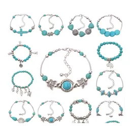 Charm Bracelets Bracelet Wholesale Fashion Vintage Turquoise Beaded Novel For Women Jewelry Accessories Infinity Bohemian Sier Drop D Dhxfa