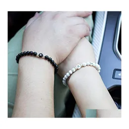 Beaded Strands Black White Stone Bead Couple Bracelet Diy Az 26 Letter Bracelets Friendship Lucky Kids Family Gift Drop Delivery Jew Otboh