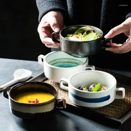 Tigelas tigelas japonesas binaurais tigela de cerâmica sobremesa doméstica pequena sopa ensopado de cozinha salada de mesa de mesa