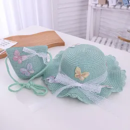 Cappelli a tesa larga Estate Bambini Casual Farfalla Cappello di paglia Borse Kid Ragazze Borse da vacanza all'aperto Sole per Scot22