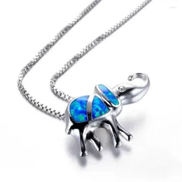 Pendant Necklaces Plated Lucky Annimal Elephant Blue Fire Opal Necklace Delicate For Women Gift