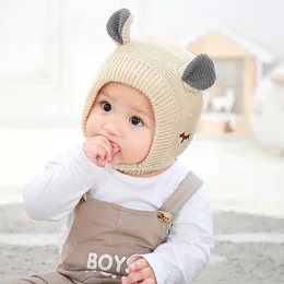 Mössor hattar baby 13 år pojkar flickor bonnet vinter varmt tjockare barn spädbarn söta öron stickade för barn beanie muts 230202