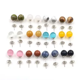 Stud 8Mm 10Mm Natural Stone Stainless Steel White Green Turquoise Opal Pink Rose Quartz Amethyst Crystal Stones Druzy Studs Dhgarden Dh3Xo