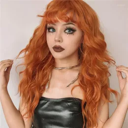 Synthetic Wigs Red Blue Orange Ginger Color Long Water Wavy For Women With Bangs Halloween Cosplay Party Daily Heat Resistant Kend22