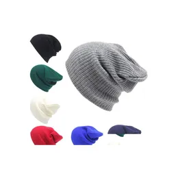 Beanie/Skull Caps Autumn Winter Men women initted Hat Solid Color Warm Beanies Skl Drop Delivery Acshipaccessories Hats Scarves Glo DH8QX