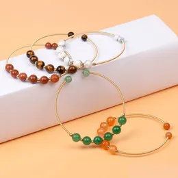 Beaded Natural Gemstone Strand Armband Crystal Healing Quartz Round Stone Gold Plated Bangle For Women Jewelry Drop Delivery Dhbau