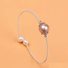 2022 New Edison Pearl Strand Bracelets Ctured Freshwater Roud Pearls Sier Plated Bangle for Women Jewelry Drop Droper