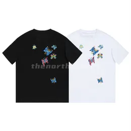 Luxury Fashion Brand Mens T Shirt Butterfly Embroidery Round Neck Short Sleeve Summer Loose T-Shirt Top Black White
