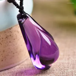 Pendant Necklaces Drop Purple Crystal Hand Carved Magnolia Flower Sweater Chain Necklace Lucky For Women Handmade Original Jewelry