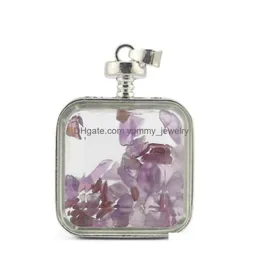Подвесные ожерелья натуральный хрустальный гравий желание бутылки бутылки ожерелье для ювелирных украшений квадратная форма дрейфующая бутылка.