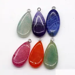 Pendant Necklaces New Natural Stone Water Drop Shape Pendants Gemstone Crystal Summer Necklace Diy Flat Bead Fashion Delivery Jewelry Dhqxz