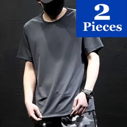 Men's T-Shirts 2PCS 2022 New Men T-shirt Fashion Soild Color Tee Mesh T Shirt Street Casual Loose Breathable Sports Quick Dry All-Match Summer Y2302