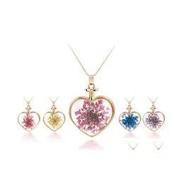 Pendant Necklaces Chain Necklace Transparent Crystal Glass Round Floating Locket Dried Flower Sier Drop Delivery Jewelry Pendants Dheag