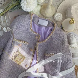 Giacche da donna Cappotto corto in tweed viola profumato color lavanda Cappotto corto in tweed autunnale e invernale Giacca da donna in tessuto da donna 230202