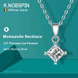 Pendant Necklaces KNOBSPIN 1ct Princess Cut Moissanite Necklace for Woman Wedding Jewely with Certificate s925 Sliver Plated White Gold Necklace G230202