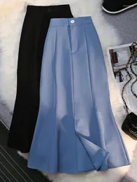 Gonne Nowsaa Gonna lunga elegante per le donne 2023 Primavera Estate Causale Moda coreana Midi Lavoro Tromba Matita Nero Blu