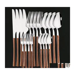 Sofra Takımı Setleri Sofra Glossy Ahşap Sier Yemek Takımı Paslanmaz Çelik Western Sierware Bıçak Çatal Teaspoon Calyer SetFlatware Dro DHLPW