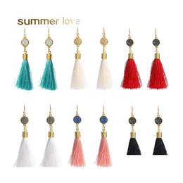 Charm Fashion Handmade Bohemia Colorf Tassel Dangle Earrings Natural Resin Druzy Stone Pendant Earring For Women Gold Plated Hook Je Ot94N