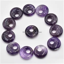 Charms 18Mm Pietra Naturale Ametista Cristalli Gogo Donut Pendenti Perline Per Gioielli Che Fanno Risultati Di Consegna Di Goccia All'ingrosso Com Dhgarden Dh5Am