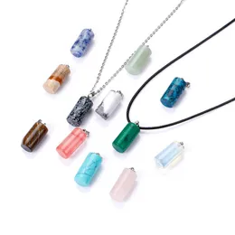 Pendant Necklaces Natural Crystal Rose Quartz Stone Cylinder Column Shape Necklace Chakra Healing Jewelry For Women Men Drop Dhgarden Dhbvd