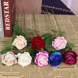 Fiori decorativi 10 pezzi Testa singola Velluto Rosa Finto Matrimonio Bouquet da sposa Decorazione domestica Rose Ghirlanda artificiale