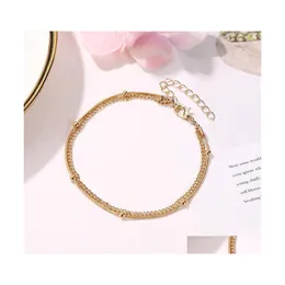 Anklets 20Pcs/Lot Double Layer Gold European Fashion Summer Foot Jewelry For Women Beach Beads Geometric Ornaments 513 T2 Drop Delive Dhmzg