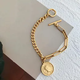 Charm-Armbänder, Porträt, Münzkette, Knebelverschluss, Think Link für Damen, Gold, Silber, Titanstahl