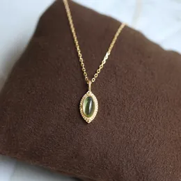 Pendant Necklaces Japanese luxury 925 sterling silver necklace Green natural olivine retro exquisite silver plated 10k gold necklace G230202