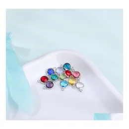 Charms 10pcs Sier Crystal Birthstones Podwójne złącza do dziury Kulki Bransoletka Naszyjka biżuteria tworzy DIY DRIPE DOSTAWY OTWDQ