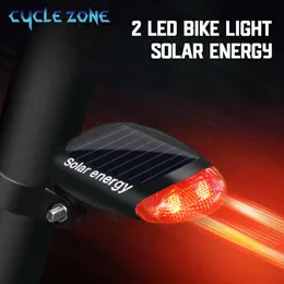 s 2 LED Bicicleta roja Energía solar 3 modos Lámpara de tija de sillín Cola recargable Accesorios de bicicleta trasera Linterna 0202
