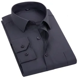 Mens Casual Shirts Dress Solid Color Plus Size 8xl Black White Blue Grey Chemise Homme Male Business Long Sleeped 230202