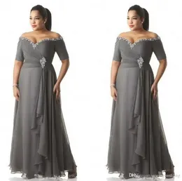 Grey Mother of the Bride Dresses Plus Size Off the Shoulder Cheap Chiffon Prom Party Gowns Long Mother Groom Dresses Wear BM0875