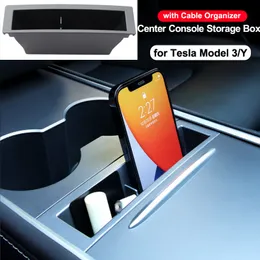 For Tesla Model Y 3 2023 Interior Accessories Center Console Armrest Storage Box Card Key Phone Charging Cable Organizer Case