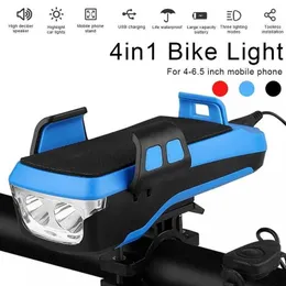 Luci Nuove 4 modalità Light Cycling Bike Headlight Staffa per telefono cellulare Portabiciclette ricaricabile USB Lampada frontale 0202