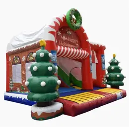 カスタマイズされた屋外印刷クリスマストランポリンインフレータ可能な雪だるまをテーマにしたバウンスハウスジャンプキャッスル遊び場機器