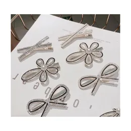 Hair Clips Barrettes Fashion Jewelry Rhinstone Bowknot Flower Clip Barrette Womens Girls Hairpin Dukbill Toothed Bobby Pin Drop De Dh7W1